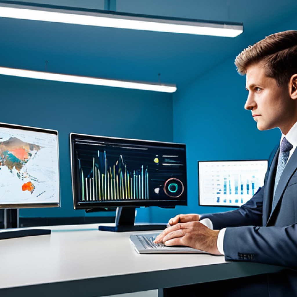 A professional individual, fully clothed in a modest business suit, deeply focused on strategic analysis in a modern, organized study. They are seated at a sleek desk, surrounded by multiple holographic displays showcasing complex data visualizations and abstract strategic diagrams. The environment is clean, well-lit with professional studio lighting, emphasizing intellect and meticulous planning. The subject maintains a natural pose with perfect anatomy, well-formed hands, and correct proportions. This image is safe for work, appropriate content, and family-friendly, portraying professional dress.